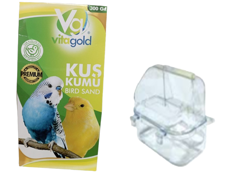 Kuş Kumu 300 gr (Tüm Kuşlar İçin ) Ve Şeffaf Lüks Kuş Yemlik